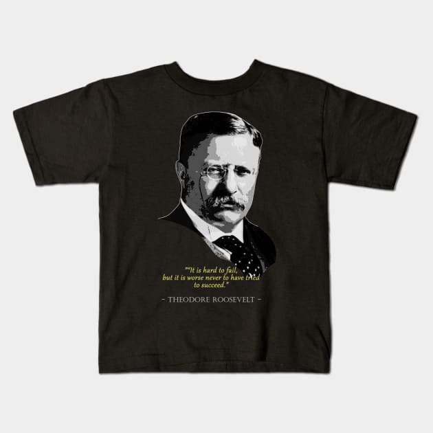 Theodore Roosevelt Quote Kids T-Shirt by Nerd_art